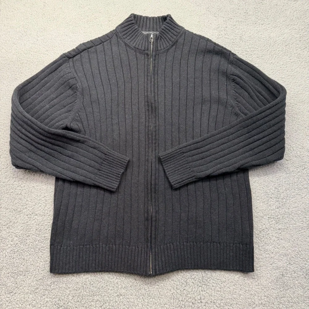 Chaps‎ 70741 Mens XL Black 100% Cotton C28969 Full Zip Ribbed Mock Neck Sweater
